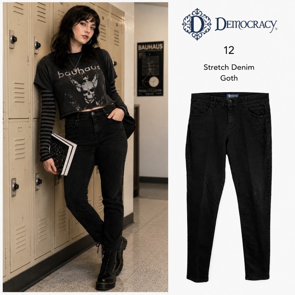 Democracy Denim - Democracy‎ Ab solution Jeans Women 12 Black Skinny Slimming Stretch Indie Sleaze